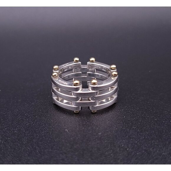 Tiffany & Co Vintage Sterling Silver 18kt Yellow Gold Gatelink Ring Size 6.75 - Picture 3 of 8